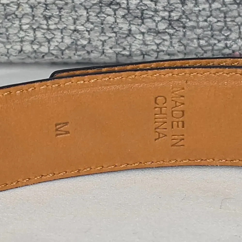 LAUREN RALPH LAUREN CROCO‑EMBOSSED LEATHER BELT – BLACK – SIZE MEDIUM